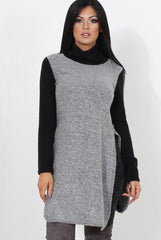 Filipina Grey Sleeveless Side Split Jumper-Knitwear