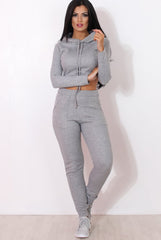 Fiona Grey Ribbed crop Loungewear set-Loungewear