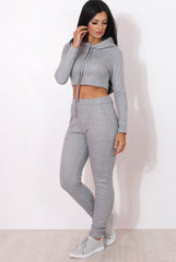 Fiona Grey Ribbed crop Loungewear set-Loungewear