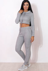 Fiona Grey Ribbed crop Loungewear set-Loungewear