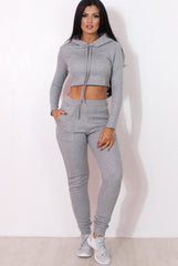 Fiona Grey Ribbed crop Loungewear set-Loungewear
