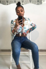 Floral Button Down Blouse with Beige Contrast - Katherine-Shirts