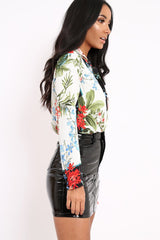 Floral Button Down Blouse with Black Contrast - Katherine-Shirts