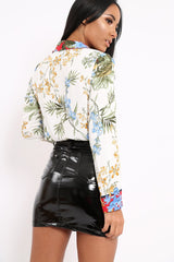 Floral Button Down Blouse with Red Contrast - Katherine-Shirts