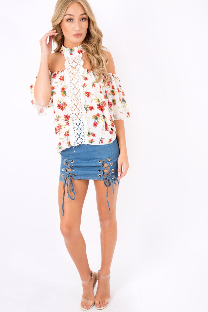 Floral Crochet Front Halter Neck Top - Lacie-Tops