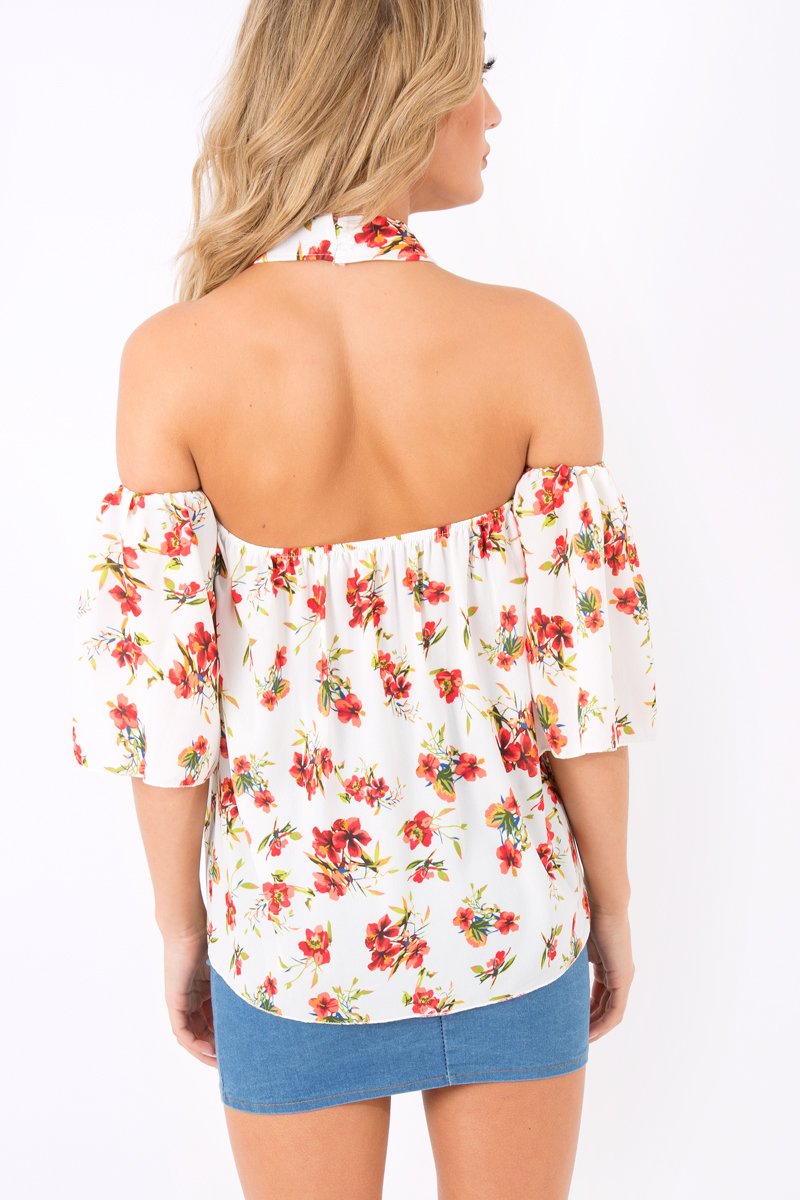 Floral Crochet Front Halter Neck Top - Lacie-Tops