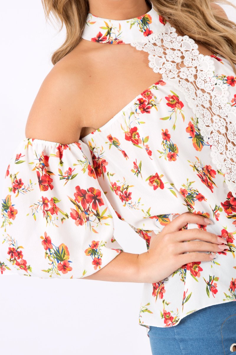 Floral Crochet Front Halter Neck Top - Lacie-Tops