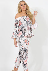 Floral Print Off Shoulder Two Piece Set - Sherrie-Co-ords