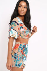 Floral with Beige Contrast Crop Top and Shorts Co-ord - Cammy-Co-ords