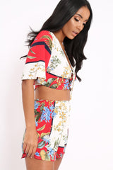 Floral with Red Contrast Crop Top and Shorts Co-ord - Cammy-Co-ords