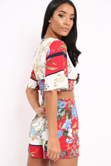 Floral with Red Contrast Crop Top and Shorts Co-ord - Cammy-Co-ords
