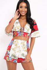 Floral with Red Contrast Crop Top and Shorts Co-ord - Cammy-Co-ords