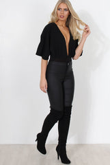 Florance Black Plunge Bodysuit-Bodysuits