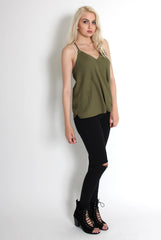 Florence Khaki Crossover Top-Tops
