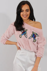 Fluffy Pink Applique Cropped Jumper - Elle-Jumper