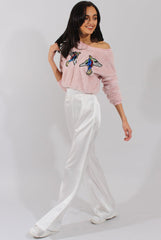 Fluffy Pink Applique Cropped Jumper - Elle-Jumper