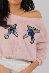 Fluffy Pink Applique Cropped Jumper - Elle-Jumper