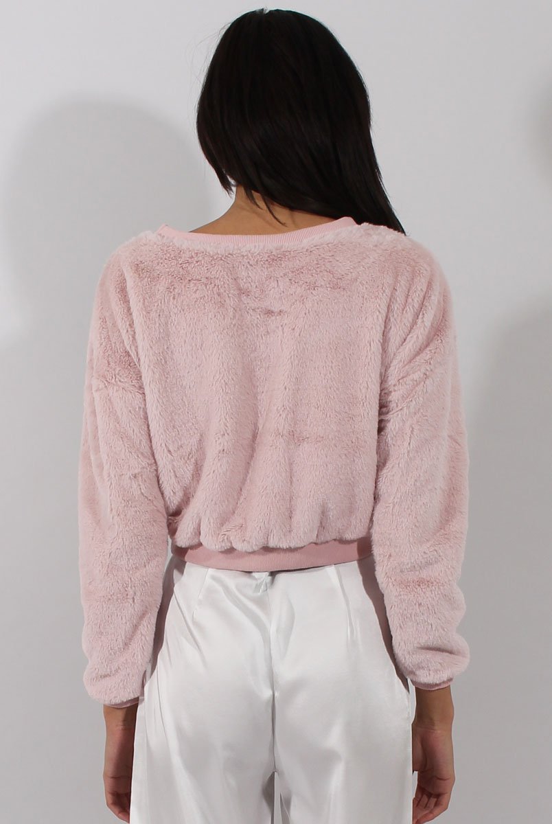 Fluffy Pink Applique Cropped Jumper - Elle-Jumper