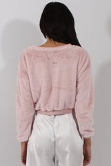Fluffy Pink Applique Cropped Jumper - Elle-Jumper