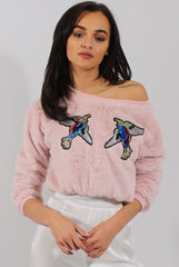 Fluffy Pink Applique Cropped Jumper - Elle-Jumper