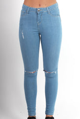 Fran Light Wash Distressed Ripped Knee High Waisted Jeans-Jeans