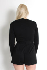 Frances Black Plunge Playsuit-Playsuits