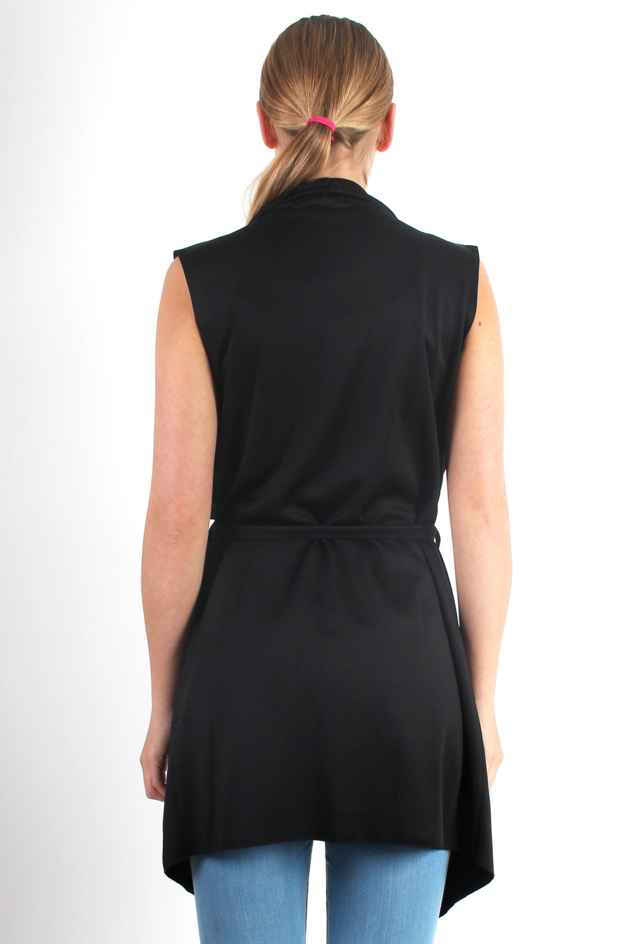 Francesca Black Sleeveless Waterfall Jacket-Jackets