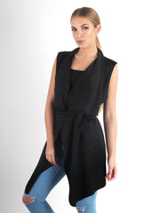 Francesca Black Sleeveless Waterfall Jacket-Jackets