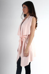 Francesca Pink Sleeveless Waterfall Jacket-Jackets