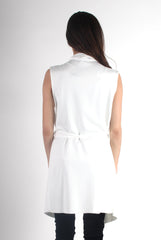 Francesca White Sleeveless Waterfall Jacket-Jackets