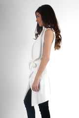 Francesca White Sleeveless Waterfall Jacket-Jackets