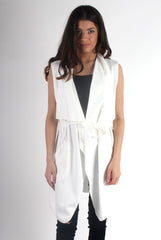Francesca White Sleeveless Waterfall Jacket-Jackets