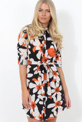Fraul Black Floral Print Shirt Dress-Dresses