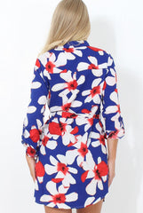 Fraul Blue And White Floral Print Shirt Dress-Dresses