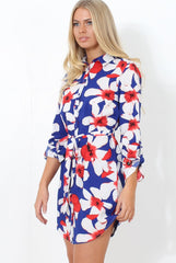 Fraul Blue And White Floral Print Shirt Dress-Dresses