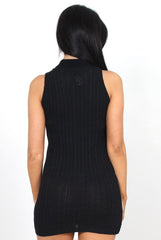 Frauna Black Ribbed Boydcon Dress-Dresses