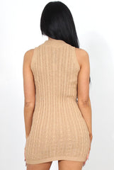 Frauna Nude Ribbed Bodycon Dress-Dresses