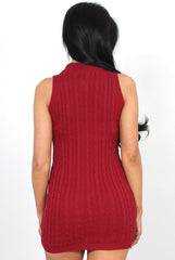 Frauna Wine Bodycon Ribbed Dress-Dresses