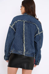 Frayed Split Back Denim Jacket - Leanna-Denim Jackets