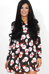 Frosty Black Snowman Swing Dress-Dresses