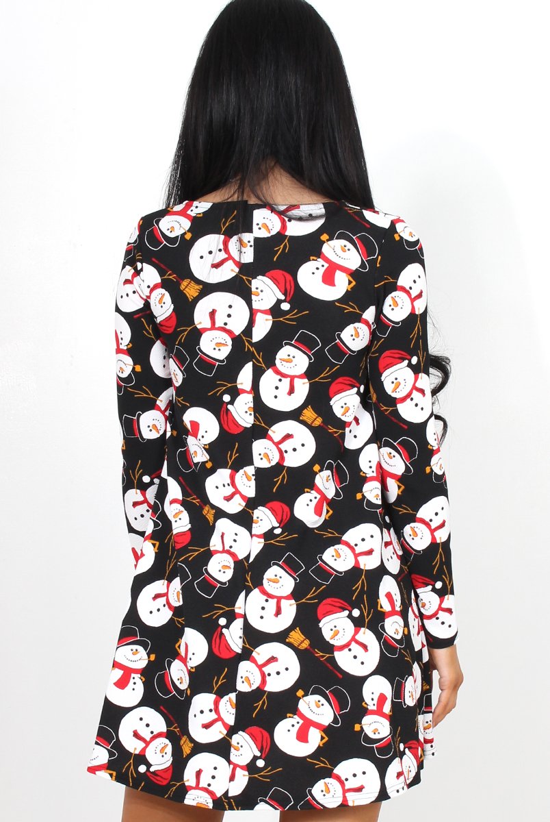 Frosty Black Snowman Swing Dress-Dresses