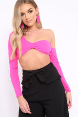 Fuchsia Asymmetric Crop Top - Nicki-Crop Tops