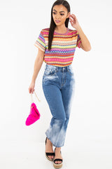 Fuchsia Aztec Print Embroidered T-Shirt - Karinna-T-shirt