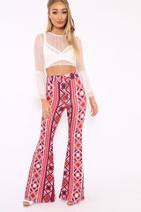 Fuchsia Aztec Print Flares - Mayna-Trousers