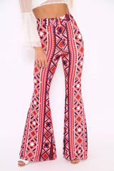 Fuchsia Aztec Print Flares - Mayna-Trousers