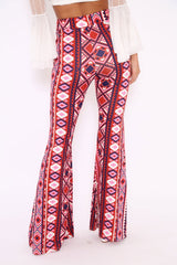Fuchsia Aztec Print Flares - Mayna-Trousers