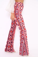 Fuchsia Aztec Print Flares - Mayna-Trousers