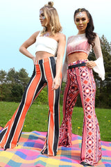 Fuchsia Aztec Print Flares - Mayna-Trousers