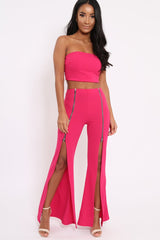 Fuchsia Bandeau Crop Top and Zip Front Trousers Co-ord - Ellenie-Co-ords