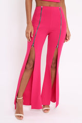 Fuchsia Bandeau Crop Top and Zip Front Trousers Co-ord - Ellenie-Co-ords